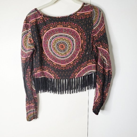 Gypsy Warrior Bohemian Style Fringe Crop Blouse M - Picture 5 of 7